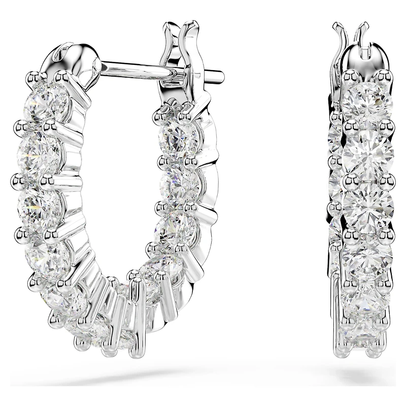 Matrix Vittore hoop earrings, Round cut, White, Rhodium plated by SWAROVSKI