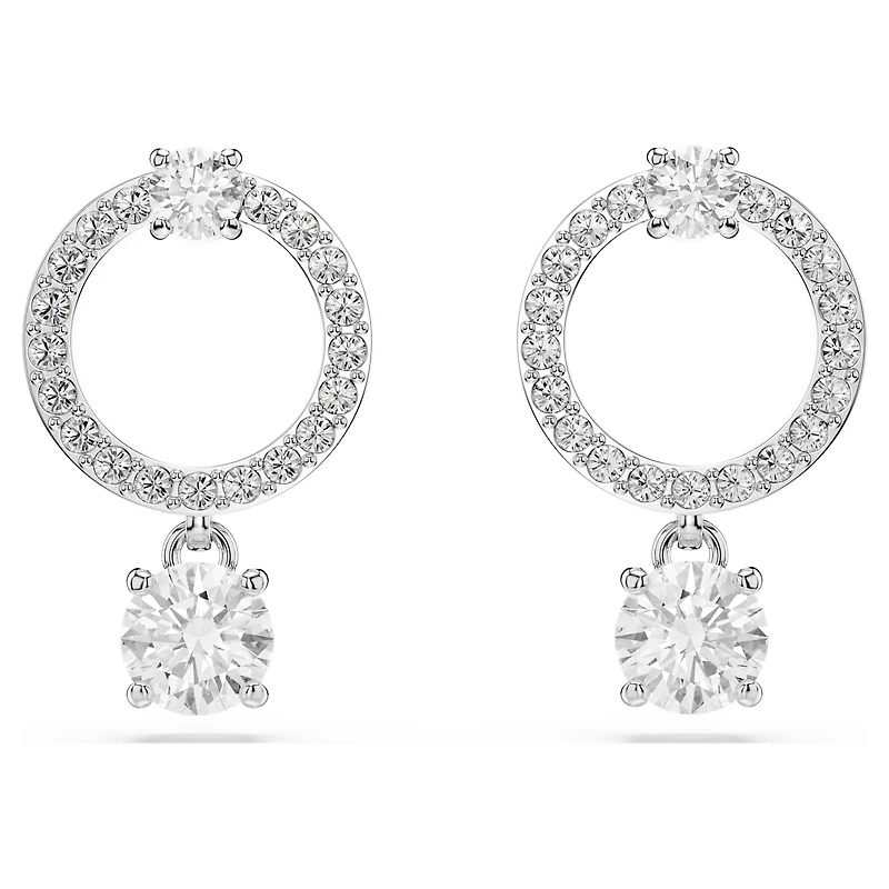 Constella hoop earrings, Round cut, White, Rhodium plated by SWAROVSKI