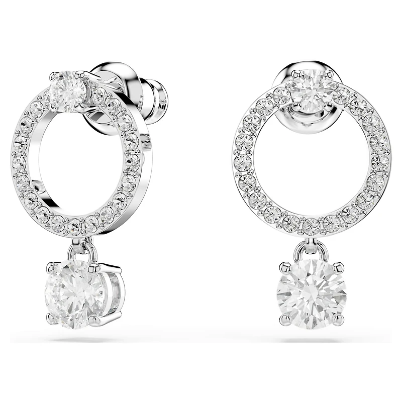 Constella hoop earrings, Round cut, White, Rhodium plated by SWAROVSKI