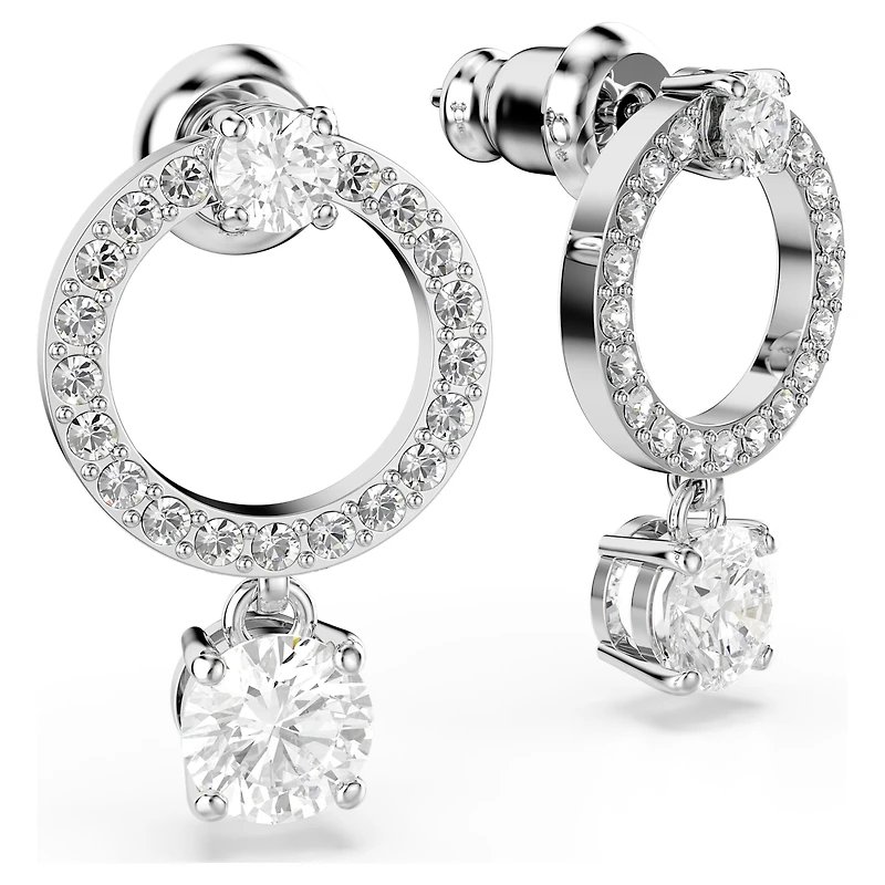 Constella hoop earrings, Round cut, White, Rhodium plated by SWAROVSKI