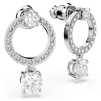 Constella hoop earrings, Round cut, White, Rhodium plated by SWAROVSKI
