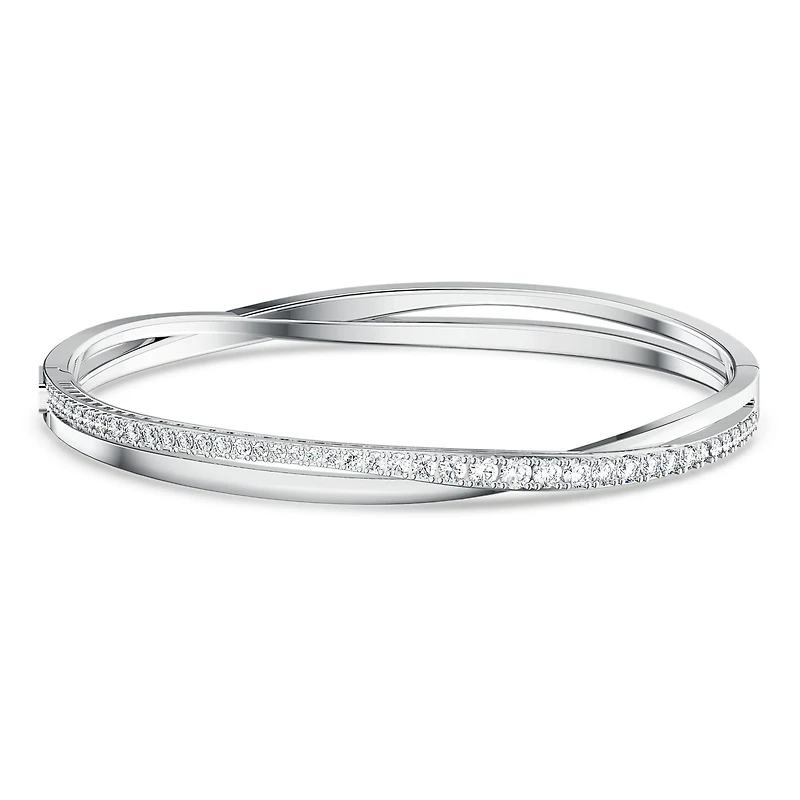 Hyperbola bangle, Round cut, White, Rhodium plated by SWAROVSKI