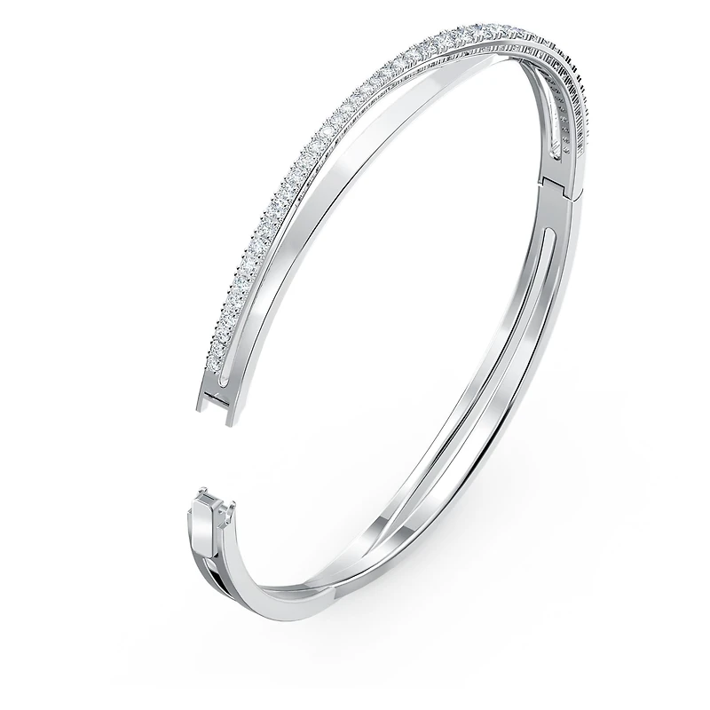 Hyperbola bangle, Round cut, White, Rhodium plated by SWAROVSKI