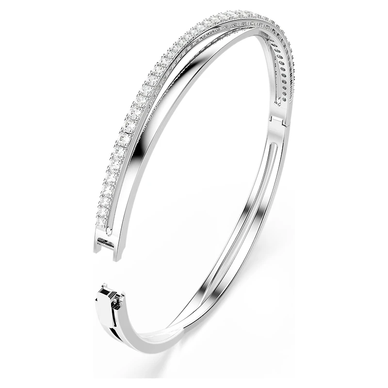 Hyperbola bangle, Round cut, White, Rhodium plated