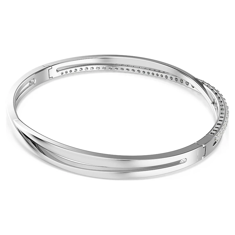 Hyperbola bangle, Round cut, White, Rhodium plated
