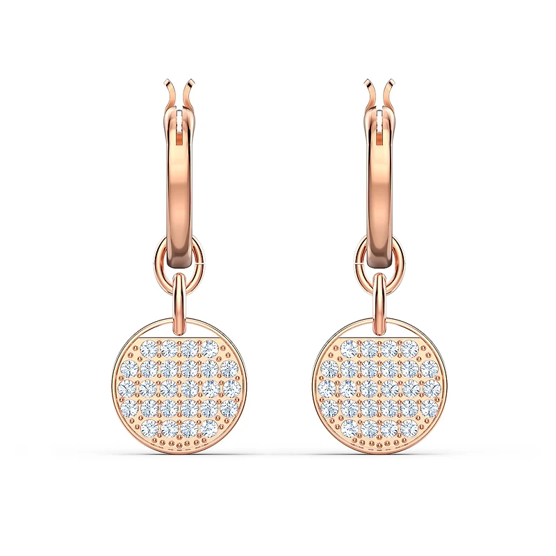 Ginger drop earrings, White, Rose gold-tone plated by SWAROVSKI