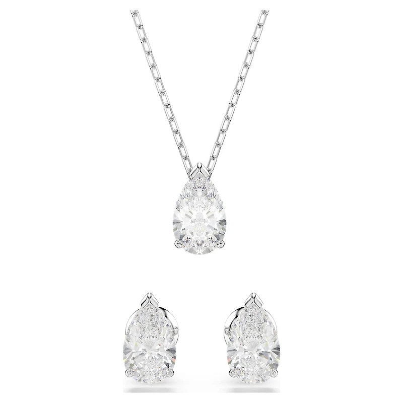 Stilla Attract set, Pear cut, White, Rhodium plated by SWAROVSKI
