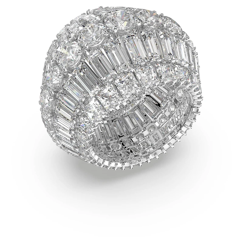Hyperbola cocktail ring, Mixed cuts, White, Rhodium plated by SWAROVSKI