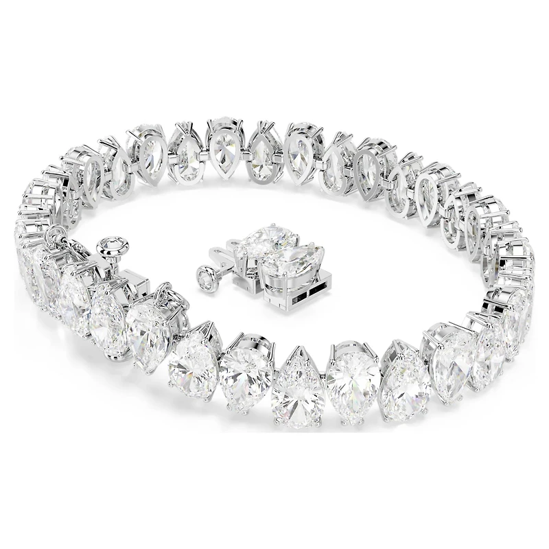 Matrix Tennis bracelet, Pear cut, White, Rhodium plated
