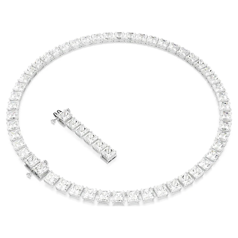 Matrix Tennis necklace, Square cut, White, Rhodium plated by SWAROVSKI
