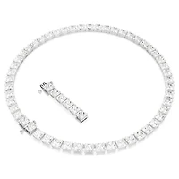 Matrix Tennis necklace, Square cut, White, Rhodium plated by SWAROVSKI