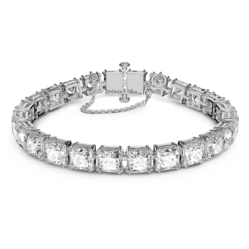 Matrix Tennis bracelet, White, Rhodium plated by SWAROVSKI