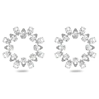 Matrix hoop earrings, Pear cut, White, Rhodium plated by SWAROVSKI