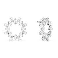 Matrix hoop earrings, Pear cut, White, Rhodium plated by SWAROVSKI