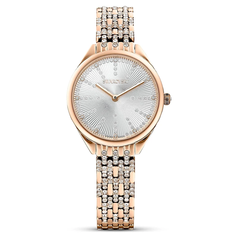 Attract watch, Swiss Made, Pavé, Metal bracelet, Rose gold tone, Rose gold-tone finish by SWAROVSKI