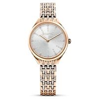 Attract watch, Swiss Made, Pavé, Metal bracelet, Rose gold tone, Rose gold-tone finish by SWAROVSKI