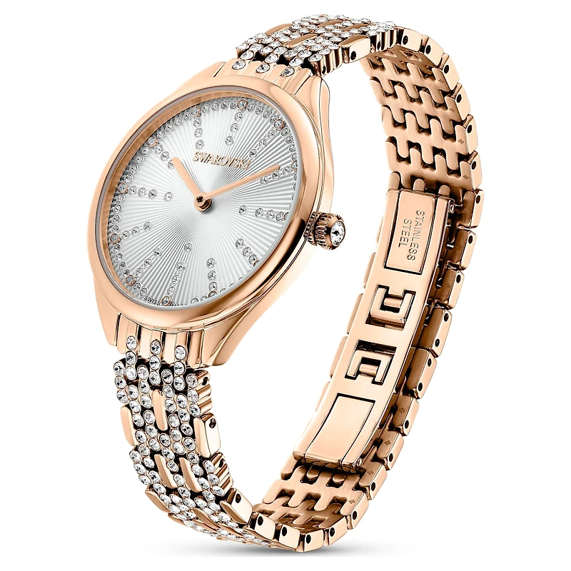 Attract watch, Swiss Made, Pavé, Metal bracelet, Rose gold tone, Rose gold-tone finish by SWAROVSKI