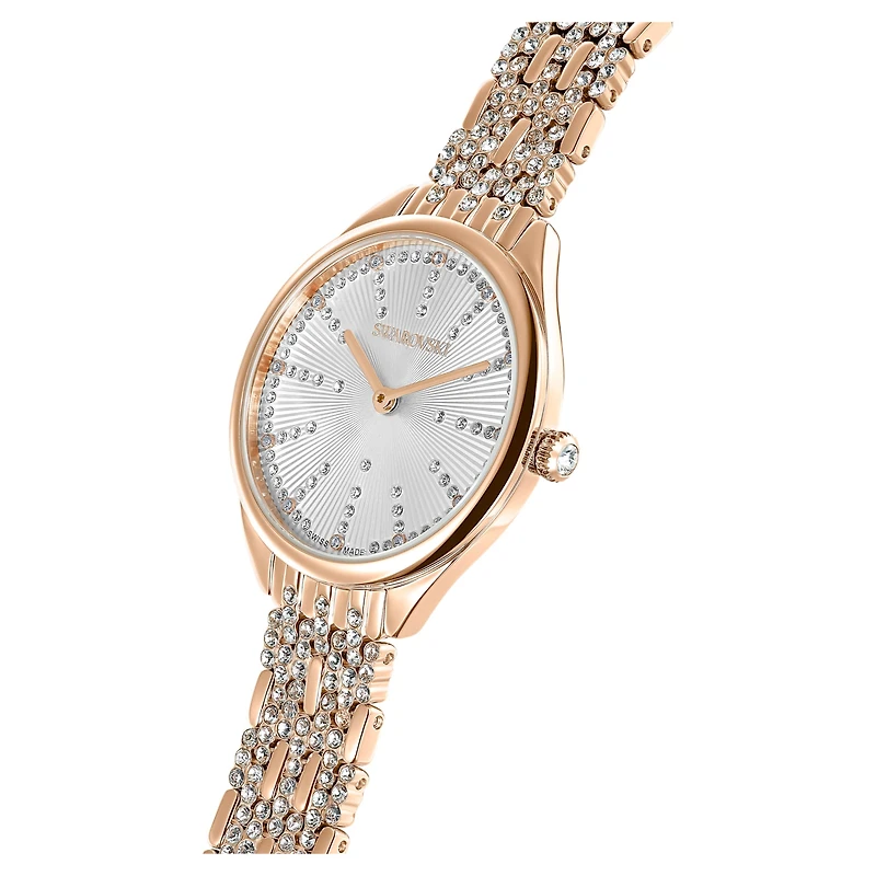 Attract watch, Swiss Made, Pavé, Metal bracelet, Rose gold tone, Rose gold-tone finish by SWAROVSKI