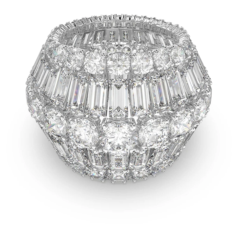 Hyperbola cocktail ring, Mixed cuts, White, Rhodium plated
