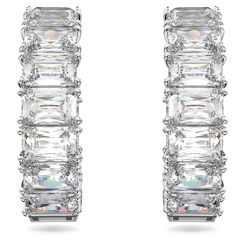 Matrix hoop earrings, Octagon cut, White, Rhodium plated by SWAROVSKI