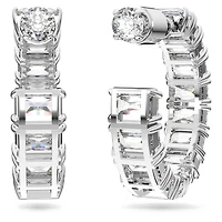 Matrix hoop earrings, Octagon cut, White, Rhodium plated by SWAROVSKI