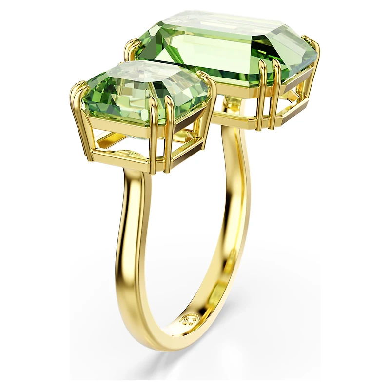 Millenia open ring, Octagon cut, Green, 18K gold finish