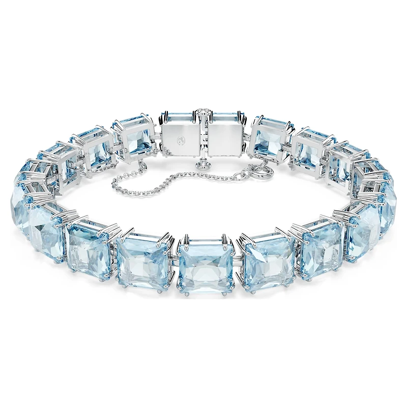 Millenia Tennis bracelet, Square cut, Medium, Blue, Rhodium plated