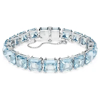 Millenia Tennis bracelet, Square cut, Medium, Blue, Rhodium plated