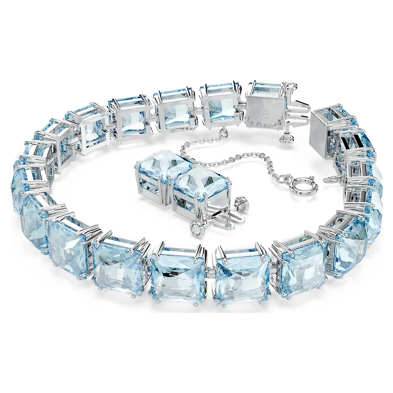 Millenia Tennis bracelet, Square cut, Medium, Blue, Rhodium plated