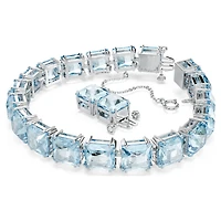 Millenia Tennis bracelet, Square cut, Medium, Blue, Rhodium plated