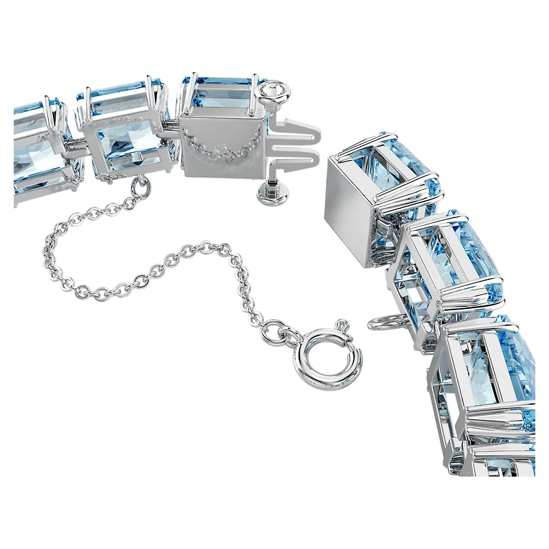 Millenia Tennis bracelet, Square cut, Medium, Blue, Rhodium plated