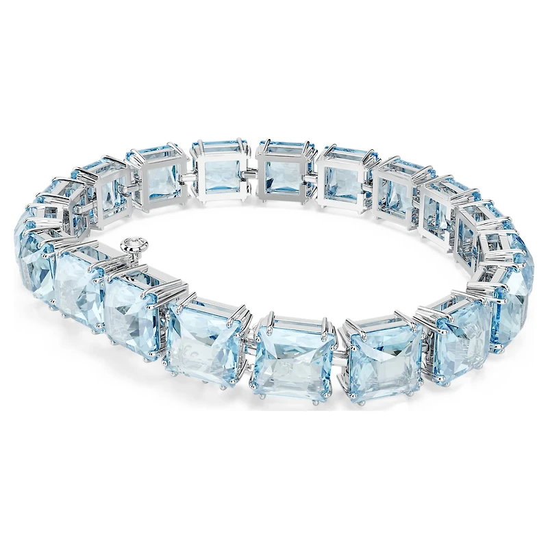 Millenia Tennis bracelet, Square cut, Medium, Blue, Rhodium plated