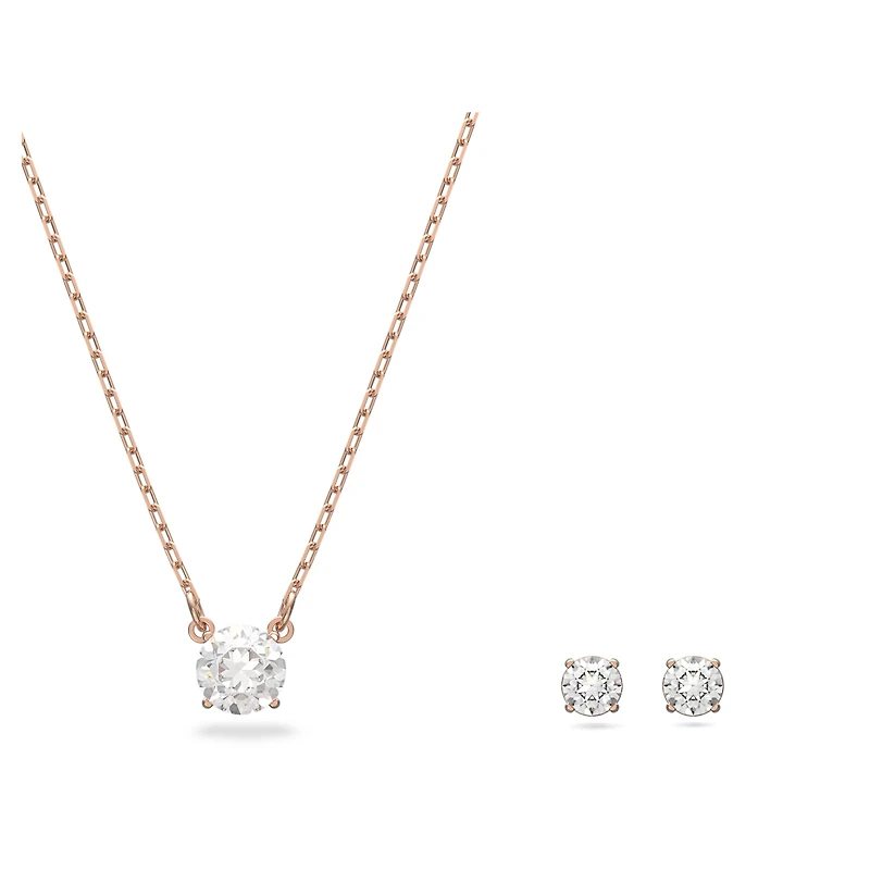 Stilla Attract set, Round cut, White, Rose gold-tone plated by SWAROVSKI