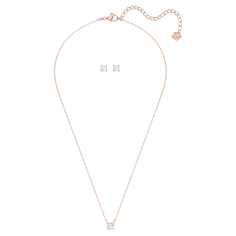 Stilla Attract set, Round cut, White, Rose gold-tone plated by SWAROVSKI