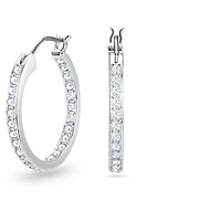 Sommerset hoop earrings, White, Rhodium plated by SWAROVSKI