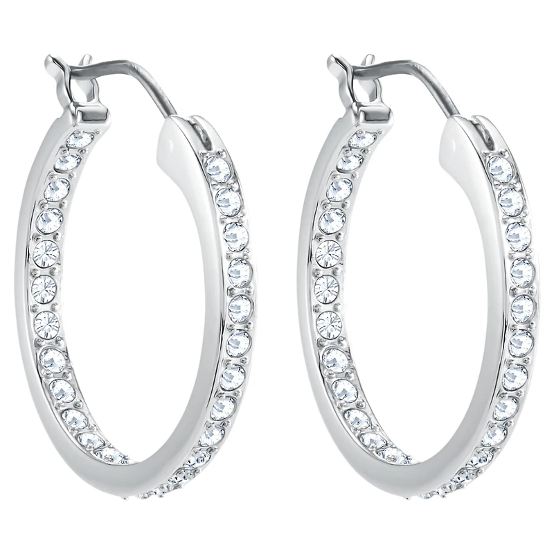 Sommerset hoop earrings, White, Rhodium plated by SWAROVSKI