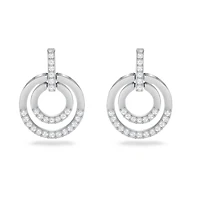 Circle hoop earrings, Round shape, White, Rhodium plated by SWAROVSKI