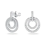 Circle hoop earrings, Round shape, White, Rhodium plated by SWAROVSKI