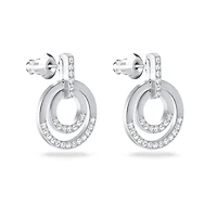 Circle hoop earrings, Round shape, White, Rhodium plated by SWAROVSKI
