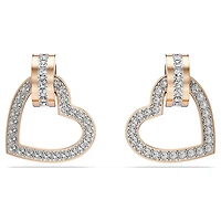 Lovely stud earrings, Heart, White, 18K rose gold finish