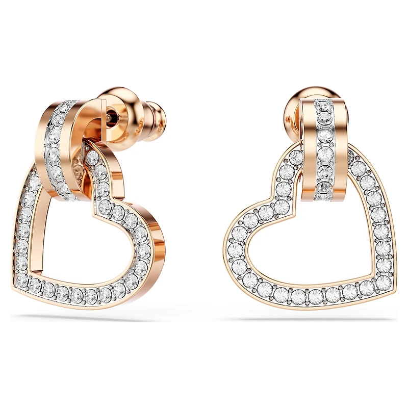 Lovely stud earrings, Heart, White, Rose gold-tone plated by SWAROVSKI