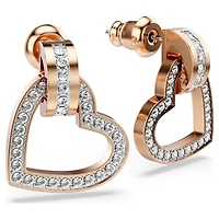 Lovely stud earrings, Heart, White, 18K rose gold finish