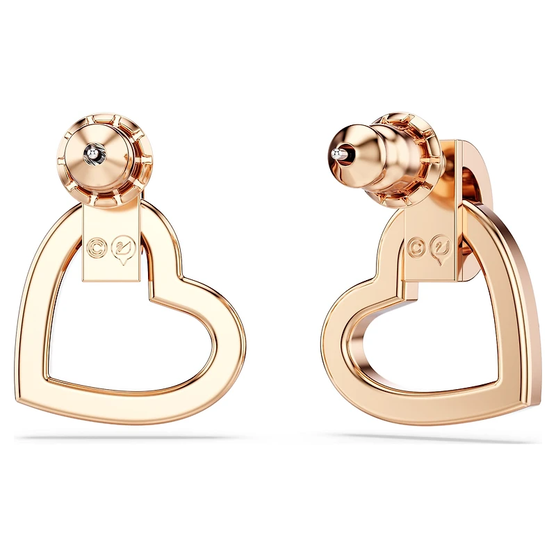 Lovely stud earrings, Heart, White, 18K rose gold finish