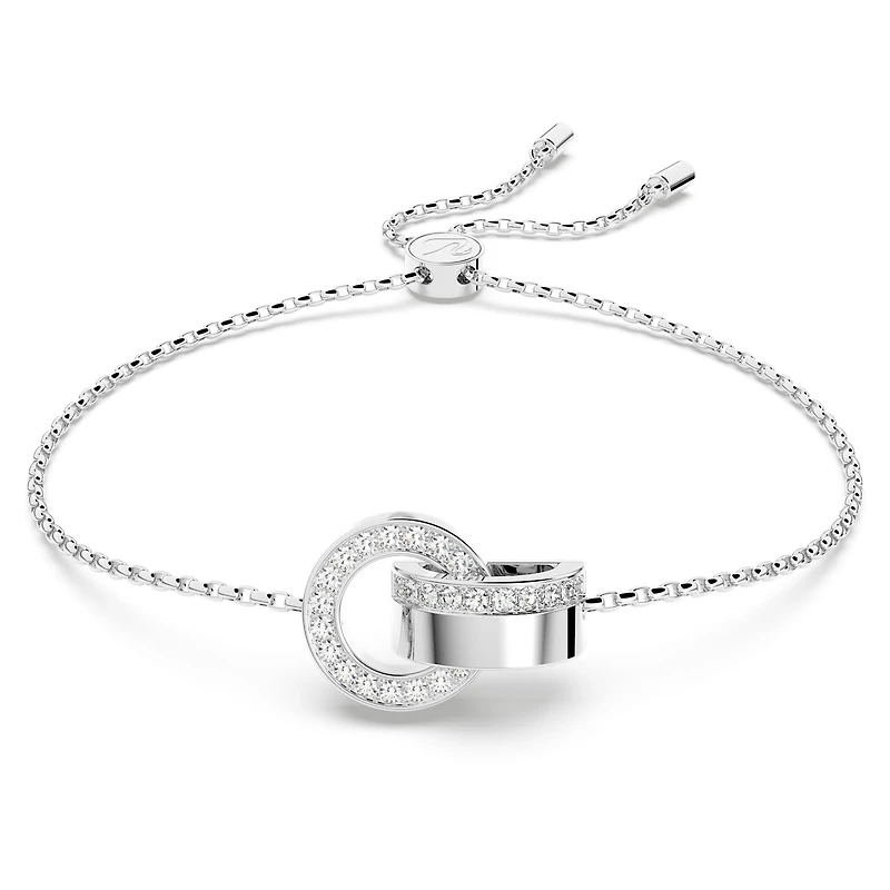 Dextera bracelet, Interlocking loop, White, Rhodium plated by SWAROVSKI