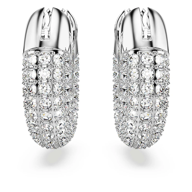 Dextera hoop earrings, Small, White, Rhodium plated by SWAROVSKI