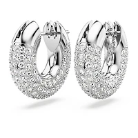 Dextera hoop earrings, Small, White, Rhodium plated by SWAROVSKI