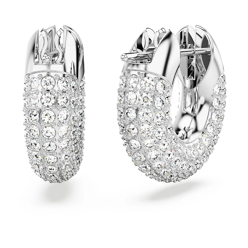 Dextera hoop earrings, Small, White, Rhodium plated by SWAROVSKI