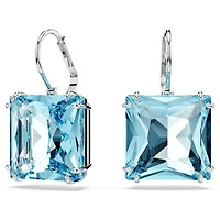 Millenia drop earrings, Square cut, Blue, Rhodium plated by SWAROVSKI