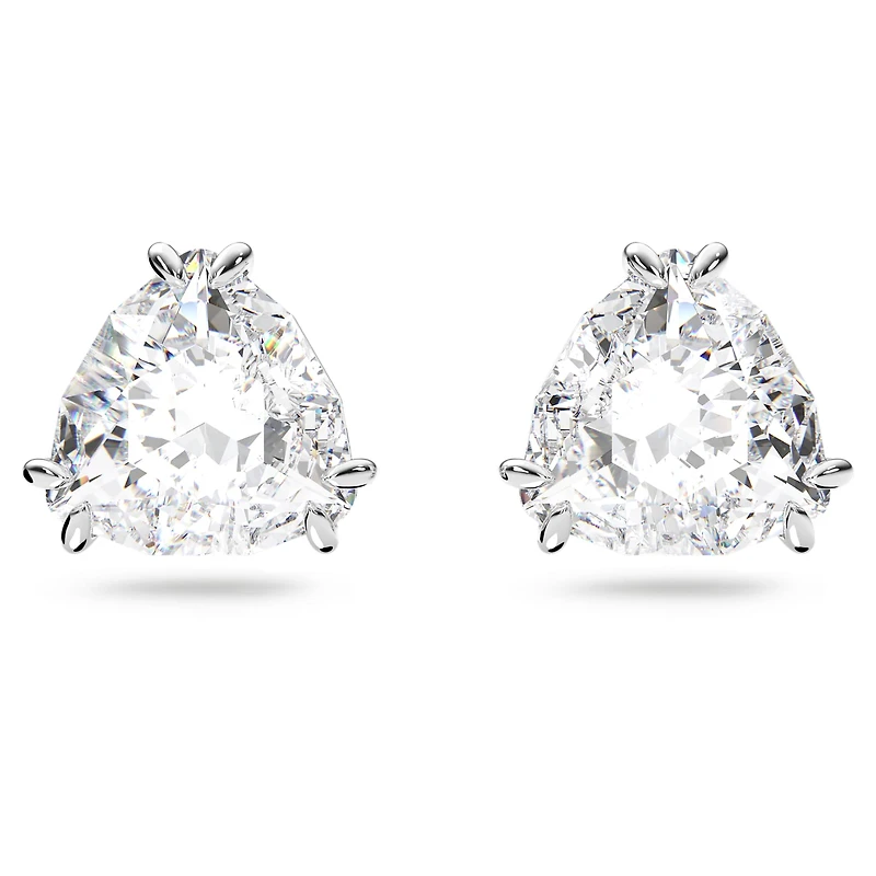 Millenia stud earrings, Trilliant cut, White, Rhodium plated by SWAROVSKI