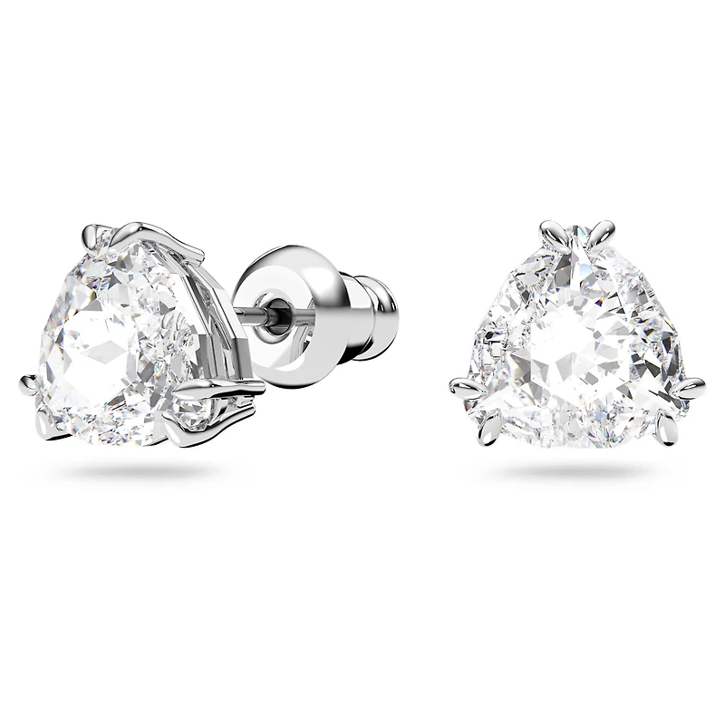 Millenia stud earrings, Trilliant cut, White, Rhodium plated by SWAROVSKI
